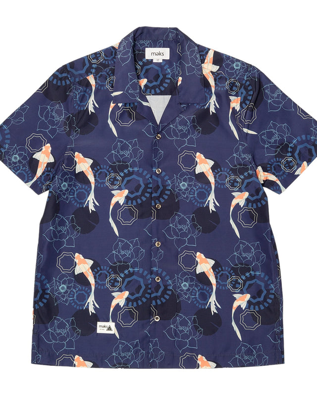 Blue Koi Print Resort Shirt - No credits or exchanges on sale items