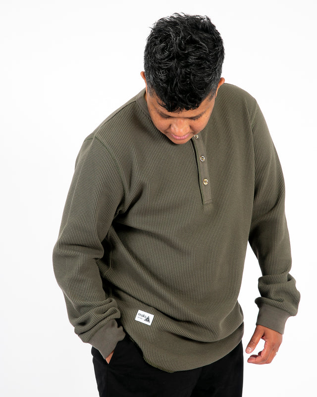 Dark Green Long Sleeve Henley - No credits or exchanges on sale items