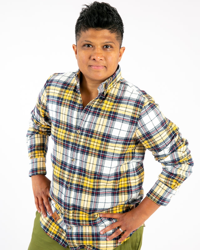 Long Sleeve Yellow Blue Plaid Shirt Yellow, Red, White And Blue