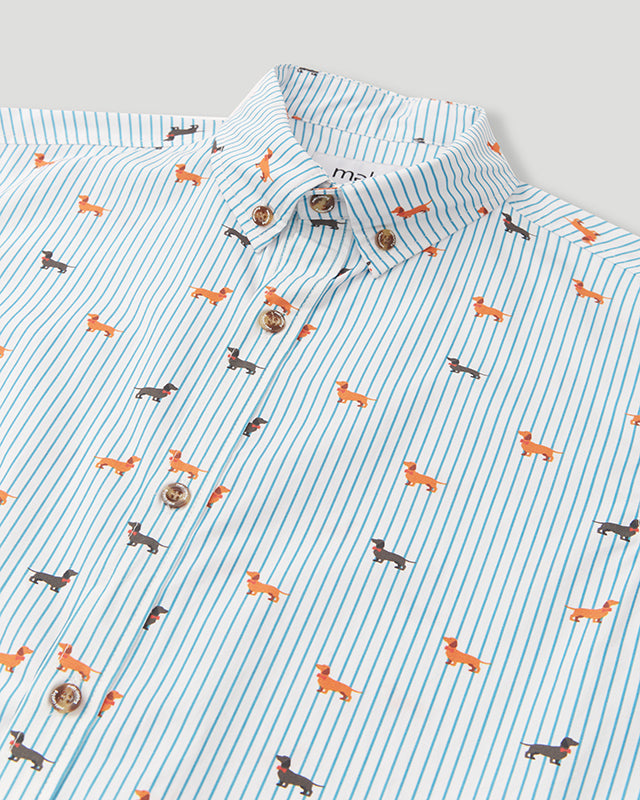 Dachshund Pin-stripe Signature Short Sleeve Shirt - No credits or exchanges on sale items
